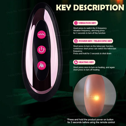 Real  Dildo Remote Control Thrusting  Telescopic