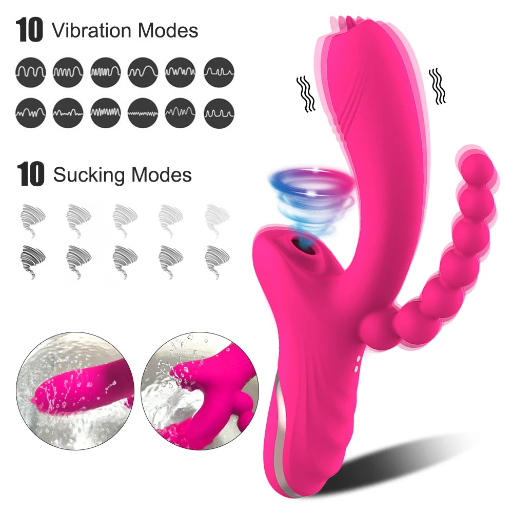 Dildo Sucker Vibrator 3 in 1 Clitoris G Spot Tongue